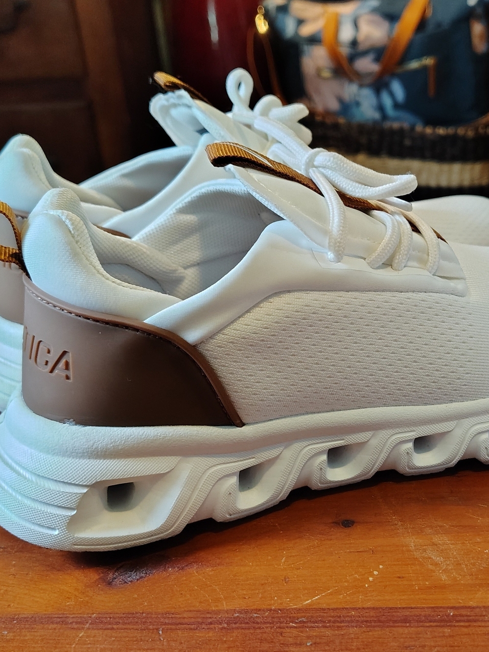 Nautica White Sneakers with Brown Heel Accent